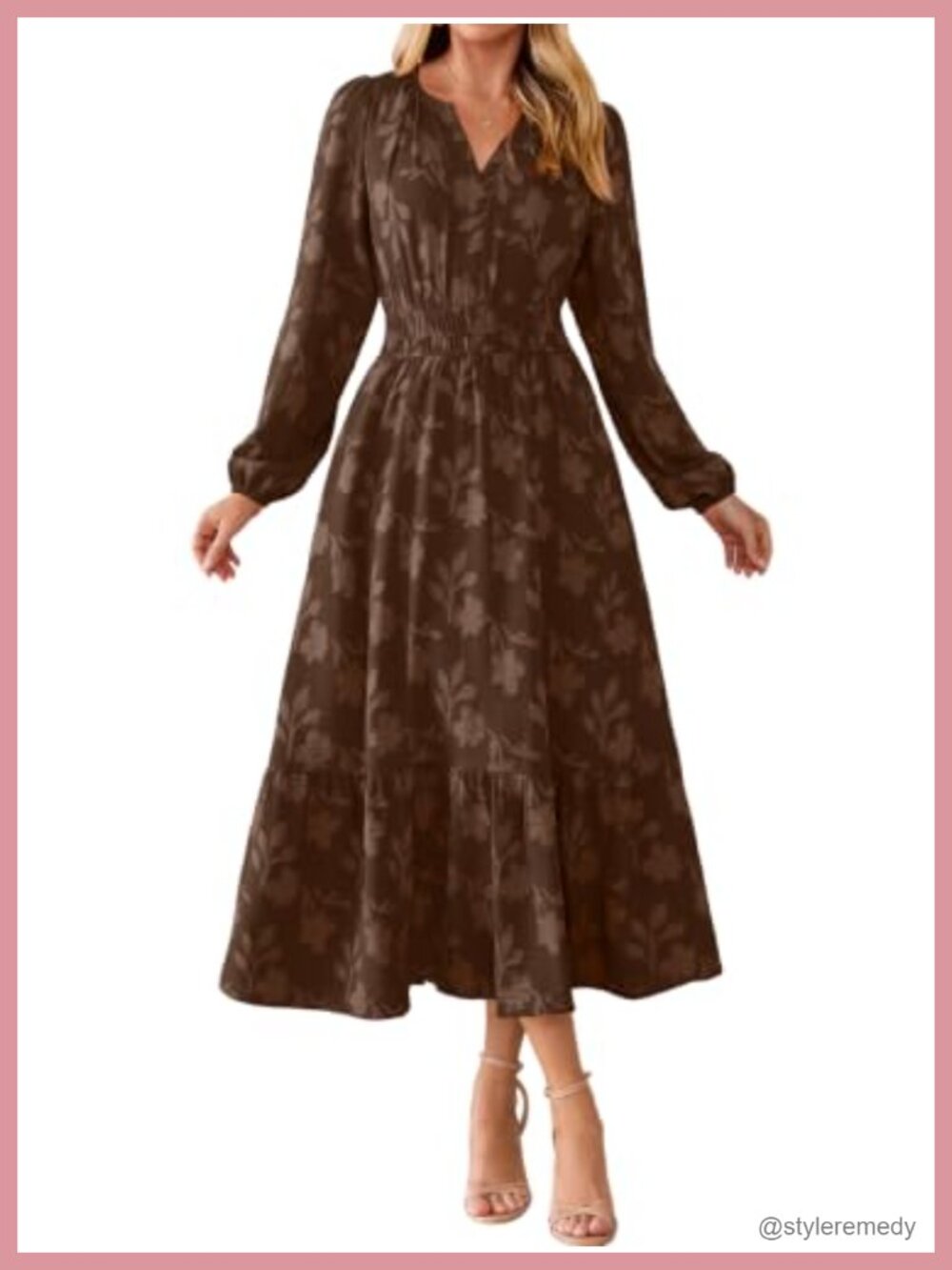 Boho Floral Long Sleeve V-Neck Maxi Dress Empire Waist Pockets Wedding Guest